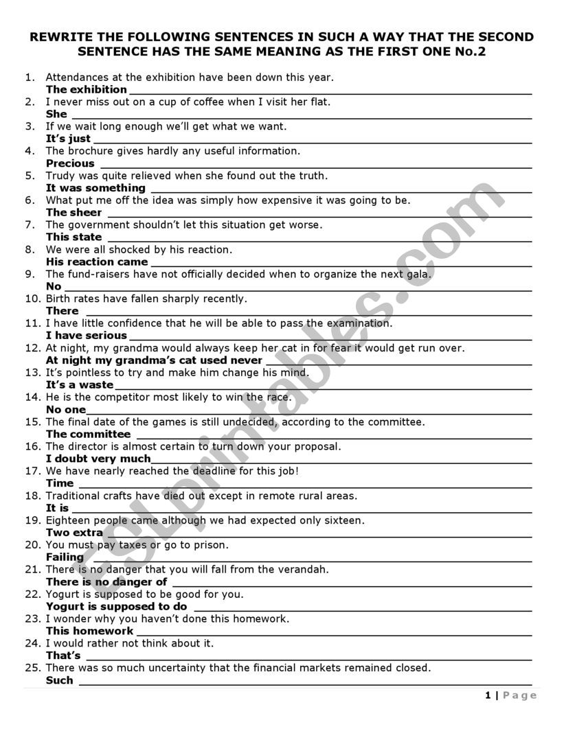 CPE sentence transformation worksheet