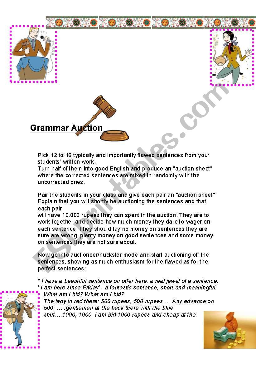 Grammar Auction worksheet