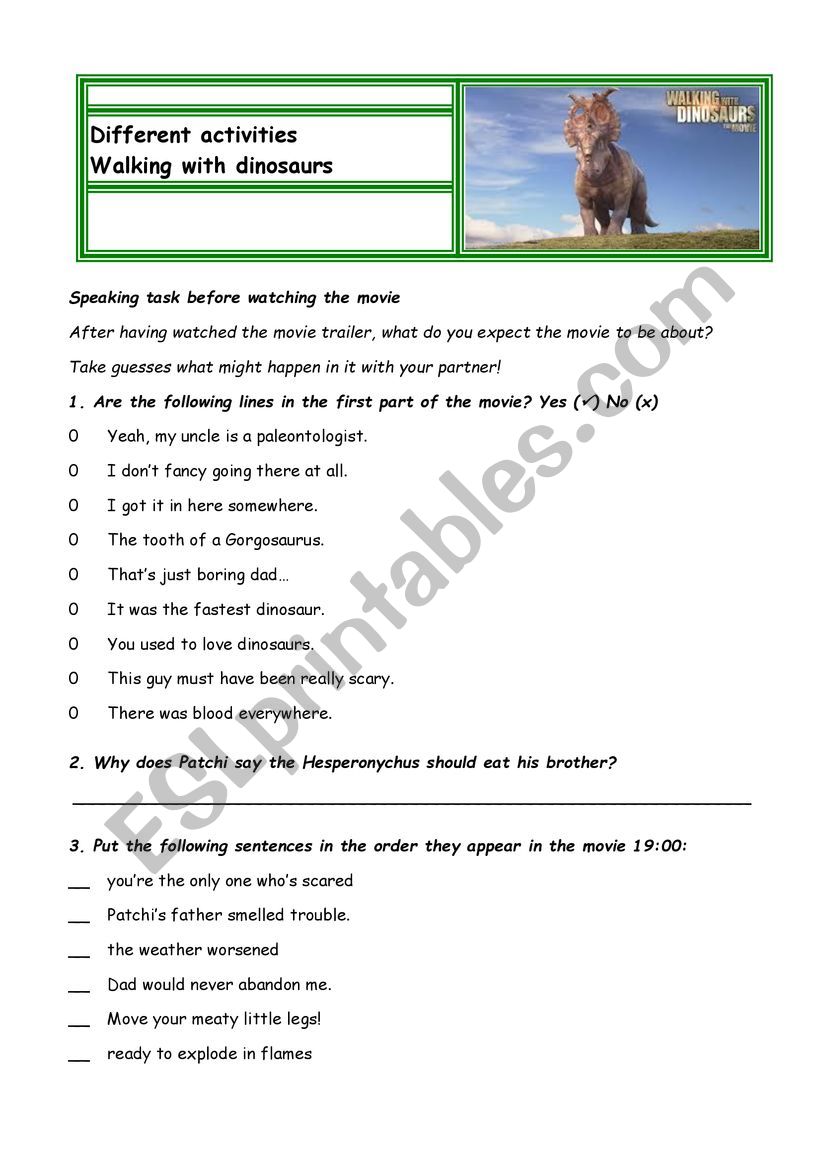 Walking with dinosaurs movie tasks