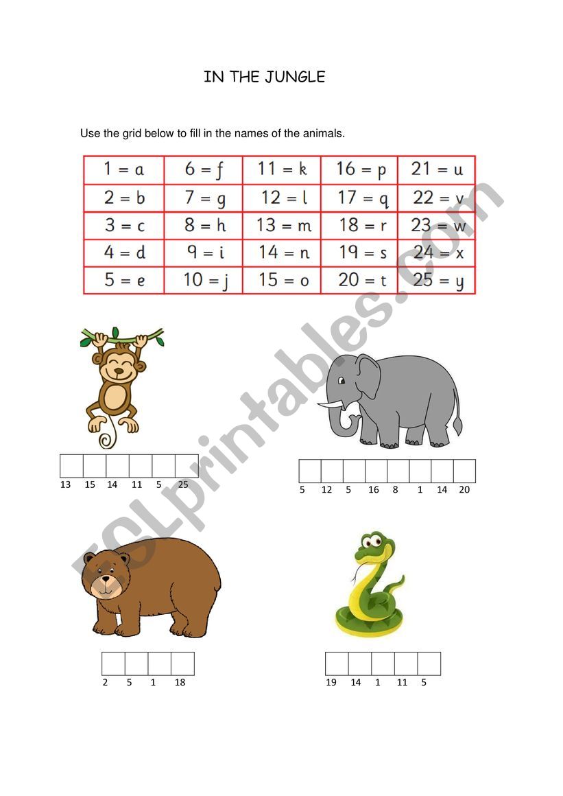 In the jungle worksheet