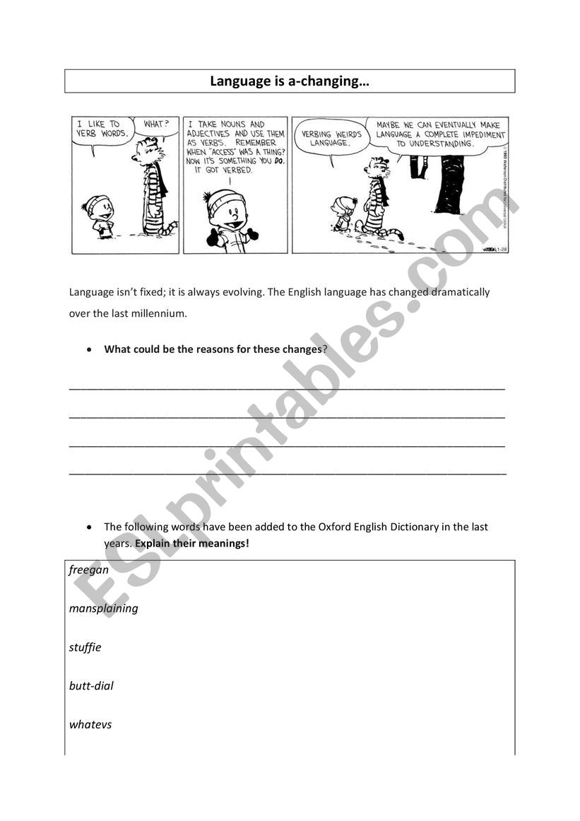 Language change worksheet