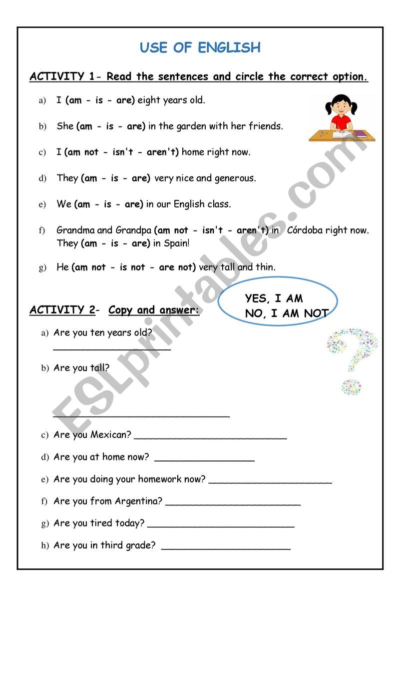 Verb to be practice worksheet