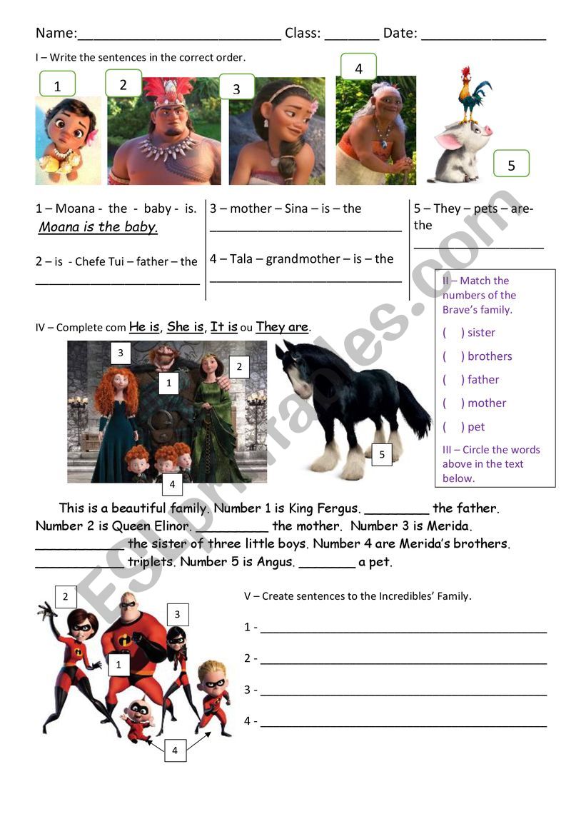 Disney Family Members worksheet