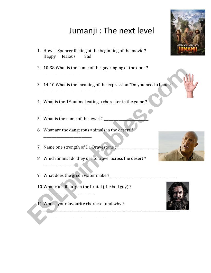 Jumanji (The Next Level) Quiz - ESL worksheet by Mr0liver Jumanji (The Next Level) Quiz - ESL worksheet by Mr0liver