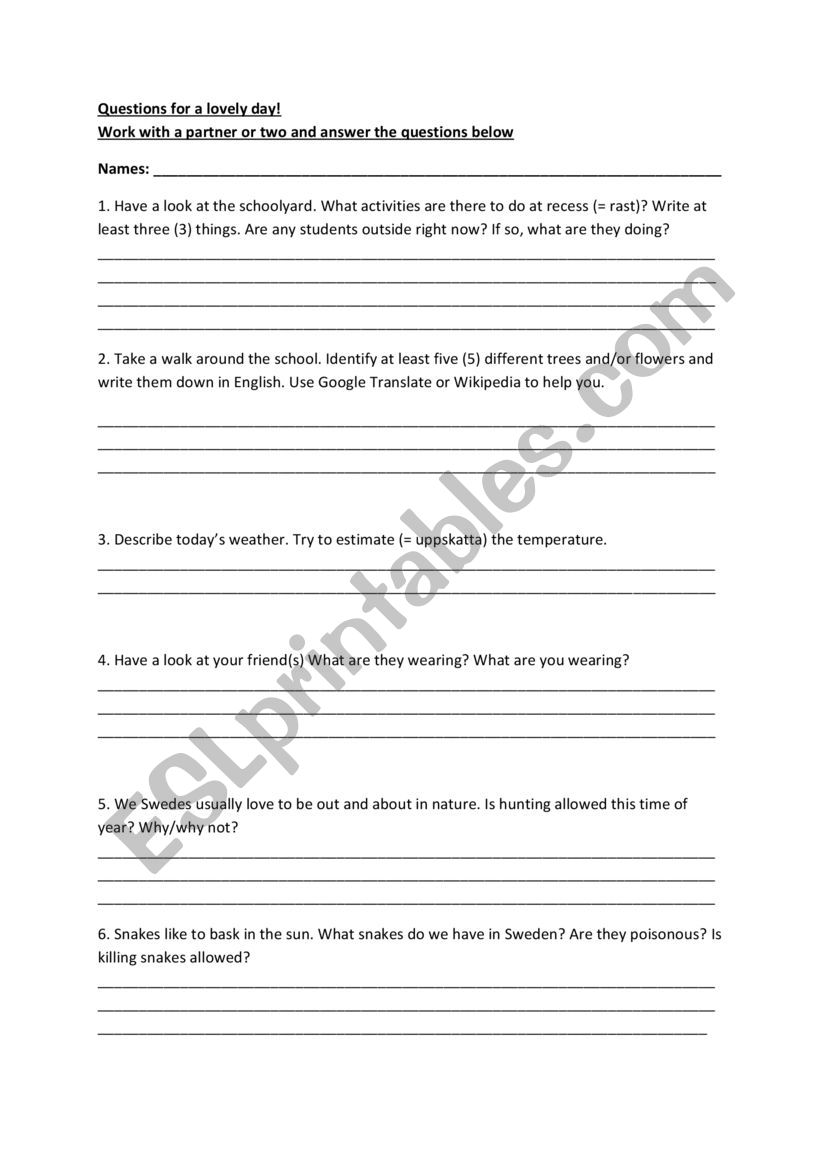Outdoor Activity: Questions for a Lovely Day