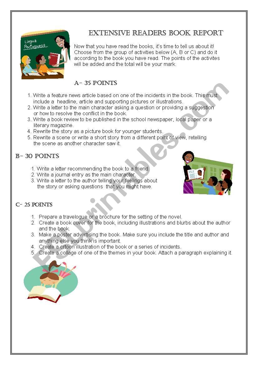 BOOK REPORT PROJECTS worksheet