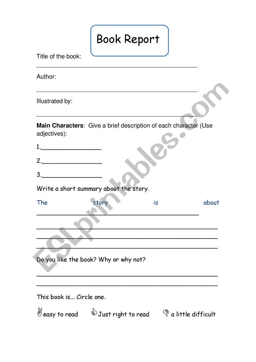 BOOK REPORT worksheet