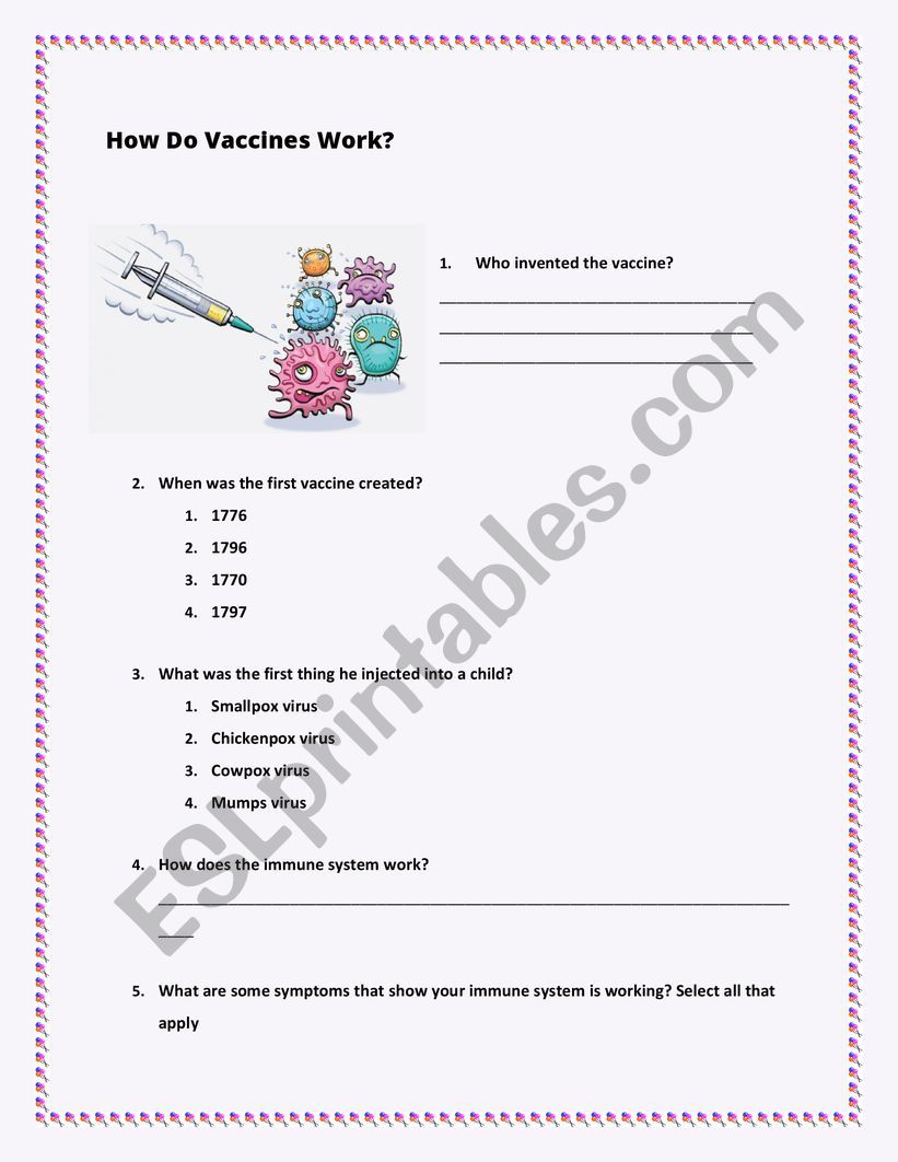 how do vaccines work worksheet