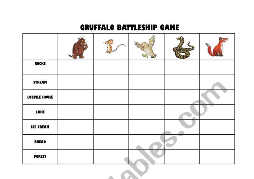 GRUFFALO BATTLESHIP worksheet