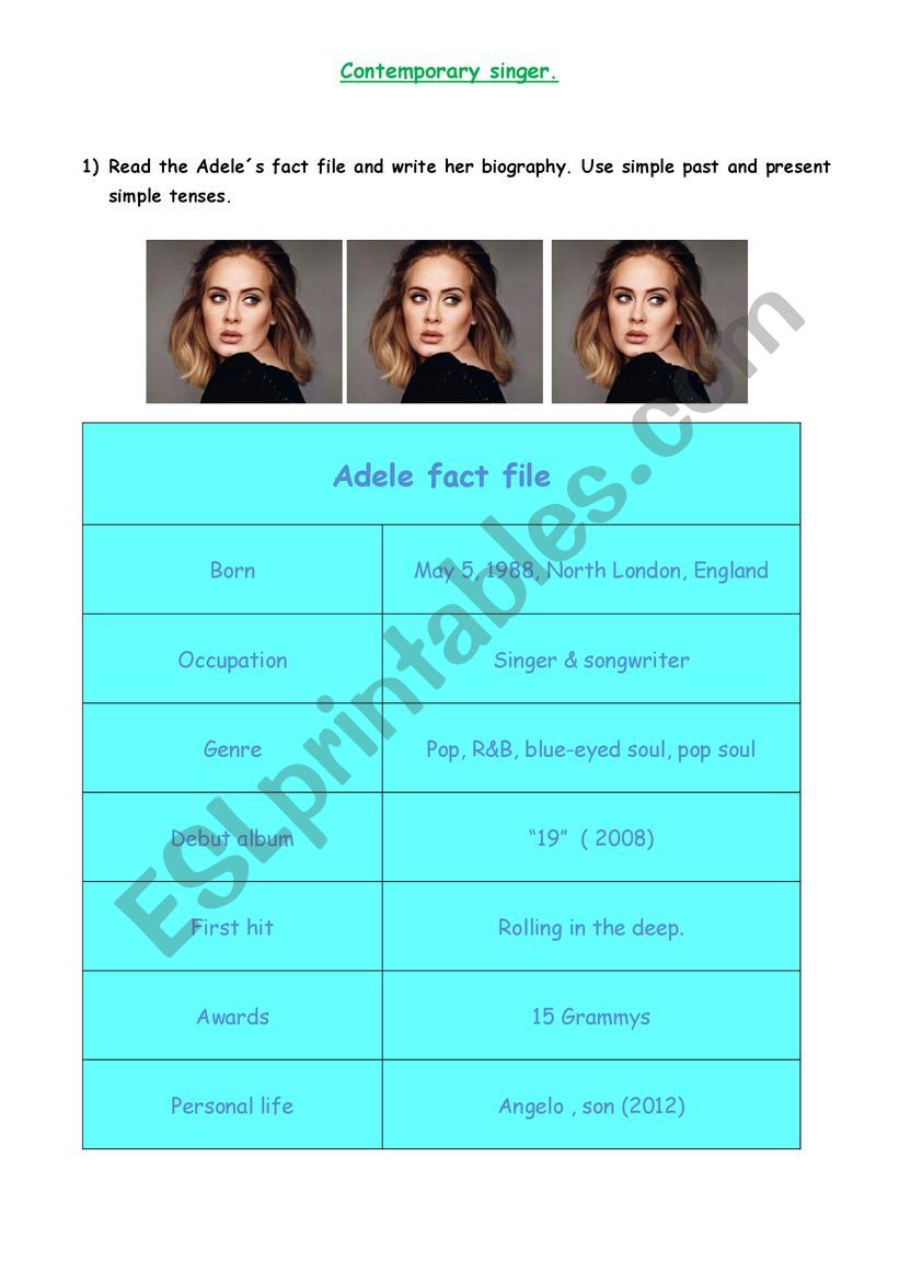 Adeles fact file worksheet
