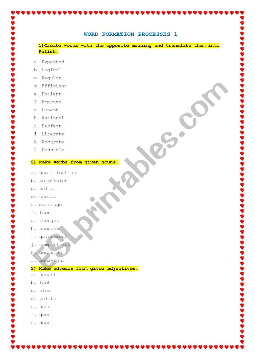 Word formation  worksheet