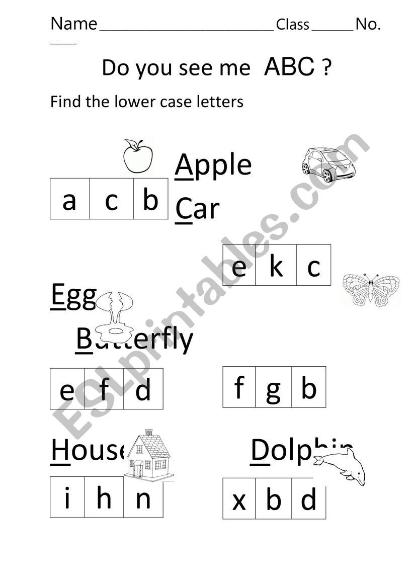 Find the lower case letters worksheet