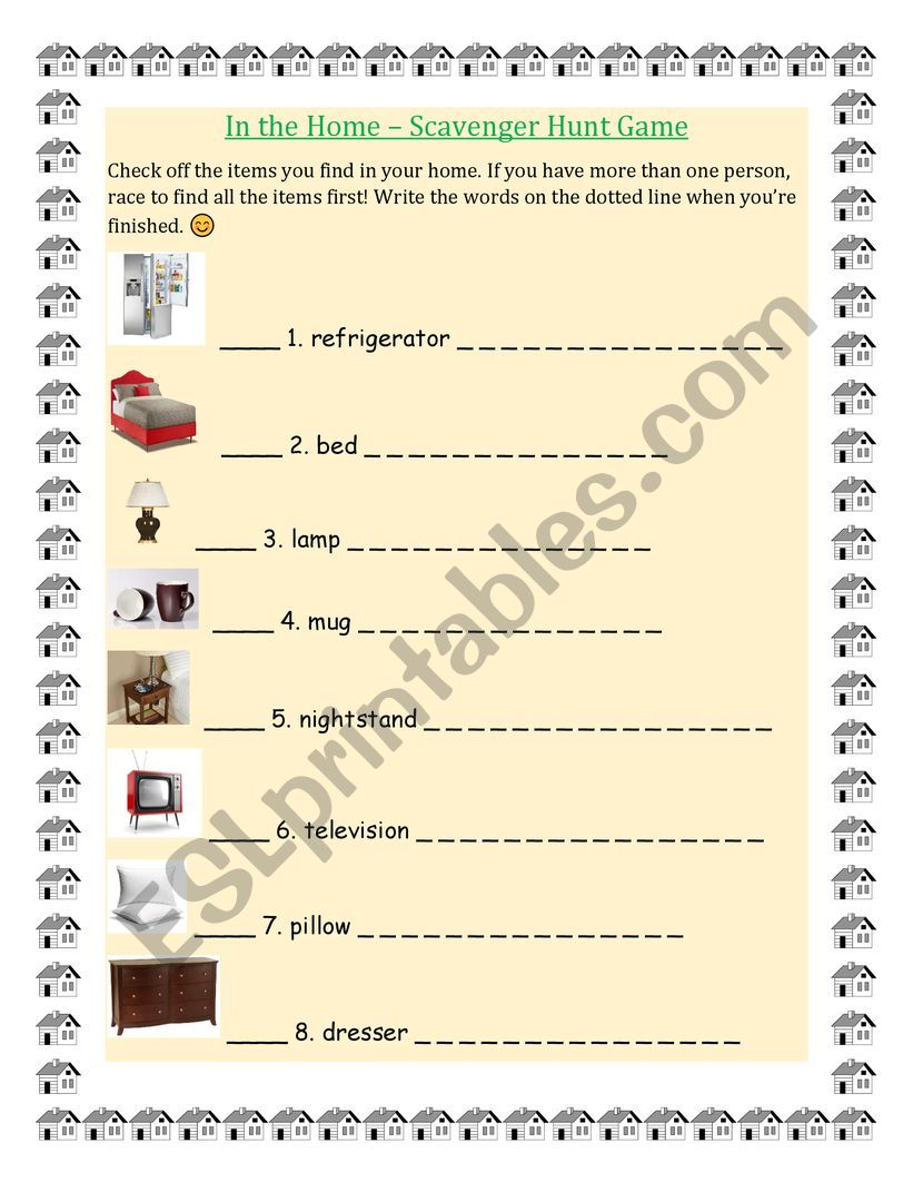 In the Home Scavenger Hunt worksheet