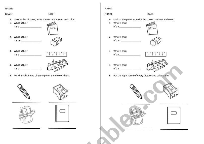 SCHOOL OBJECTS worksheet