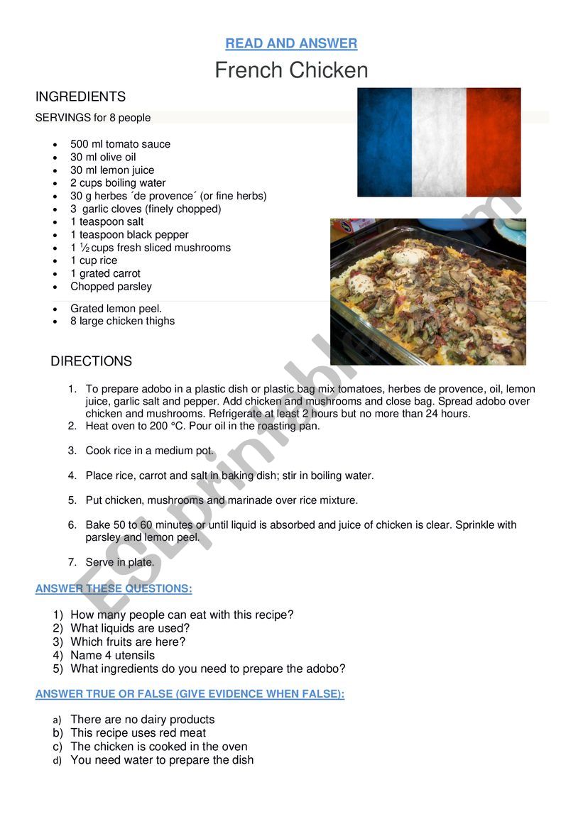 FRENCH CHICKEN worksheet