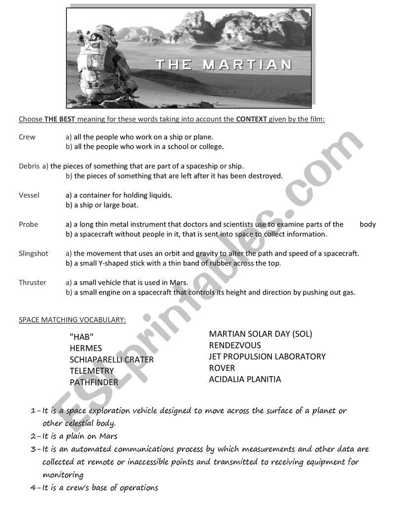 martian worksheet