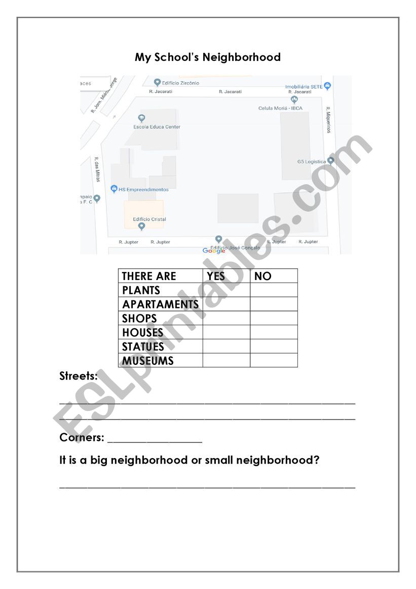 My School�s Neighborhood worksheet