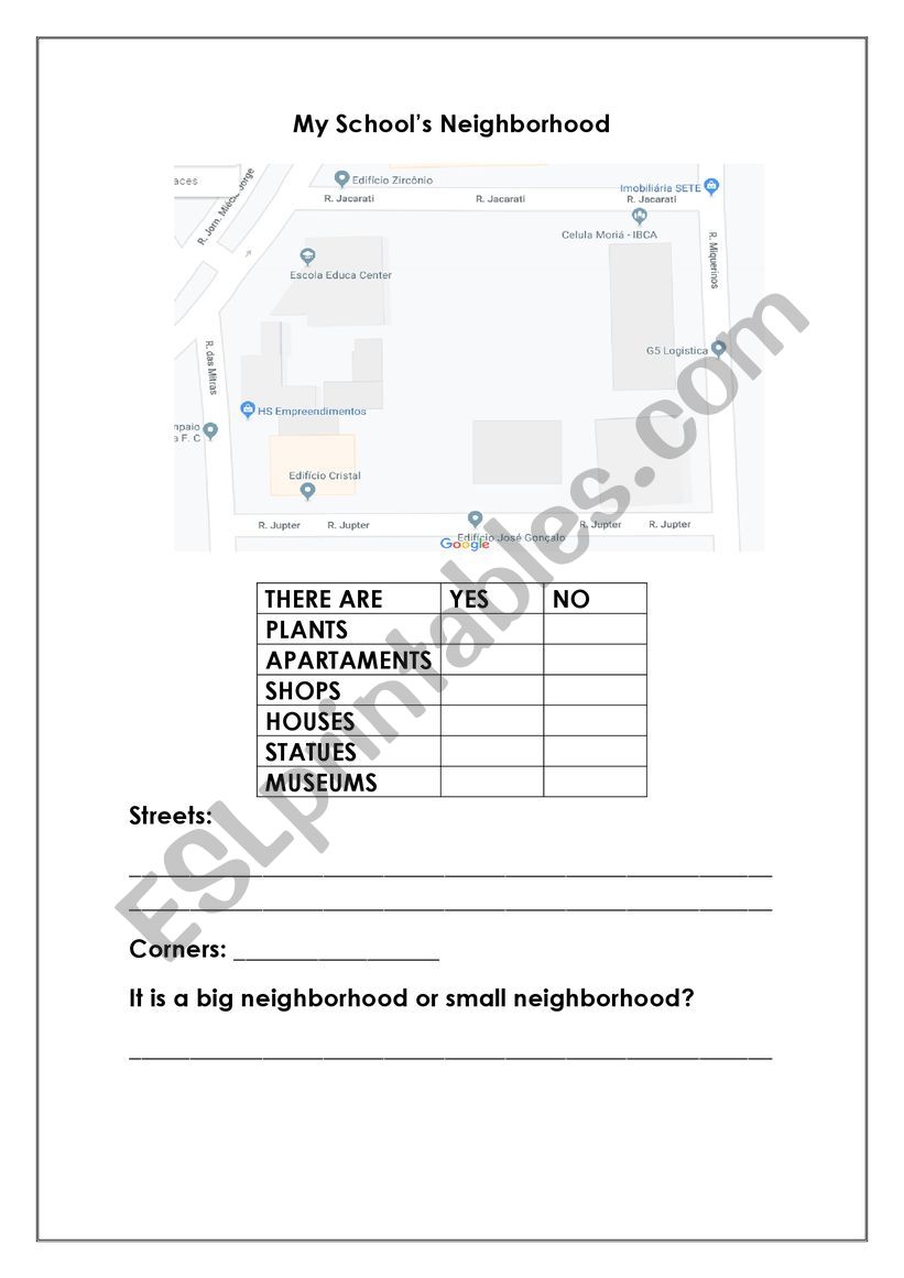 My SchoolÃ¯Â¿Â½s Neighborhood worksheet