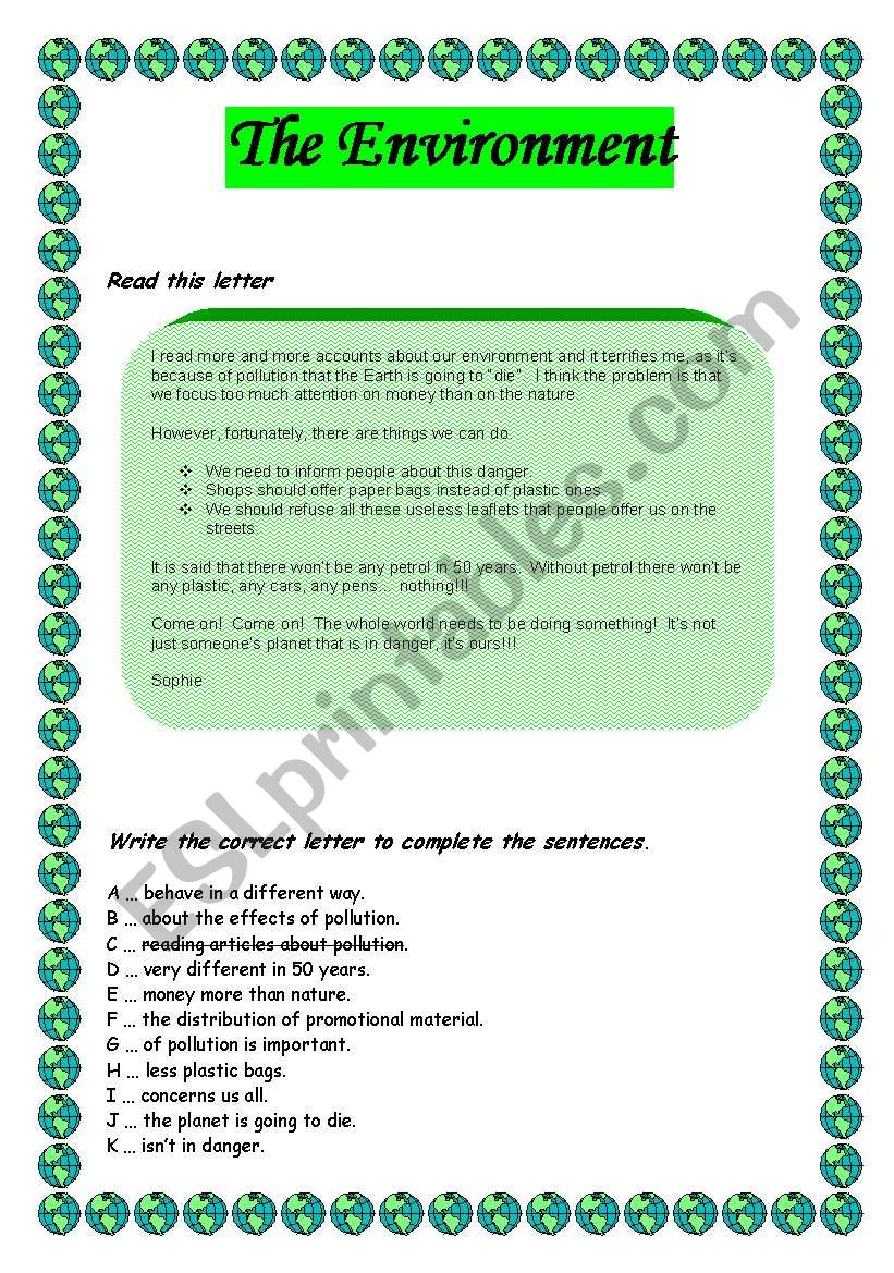 environment worksheet