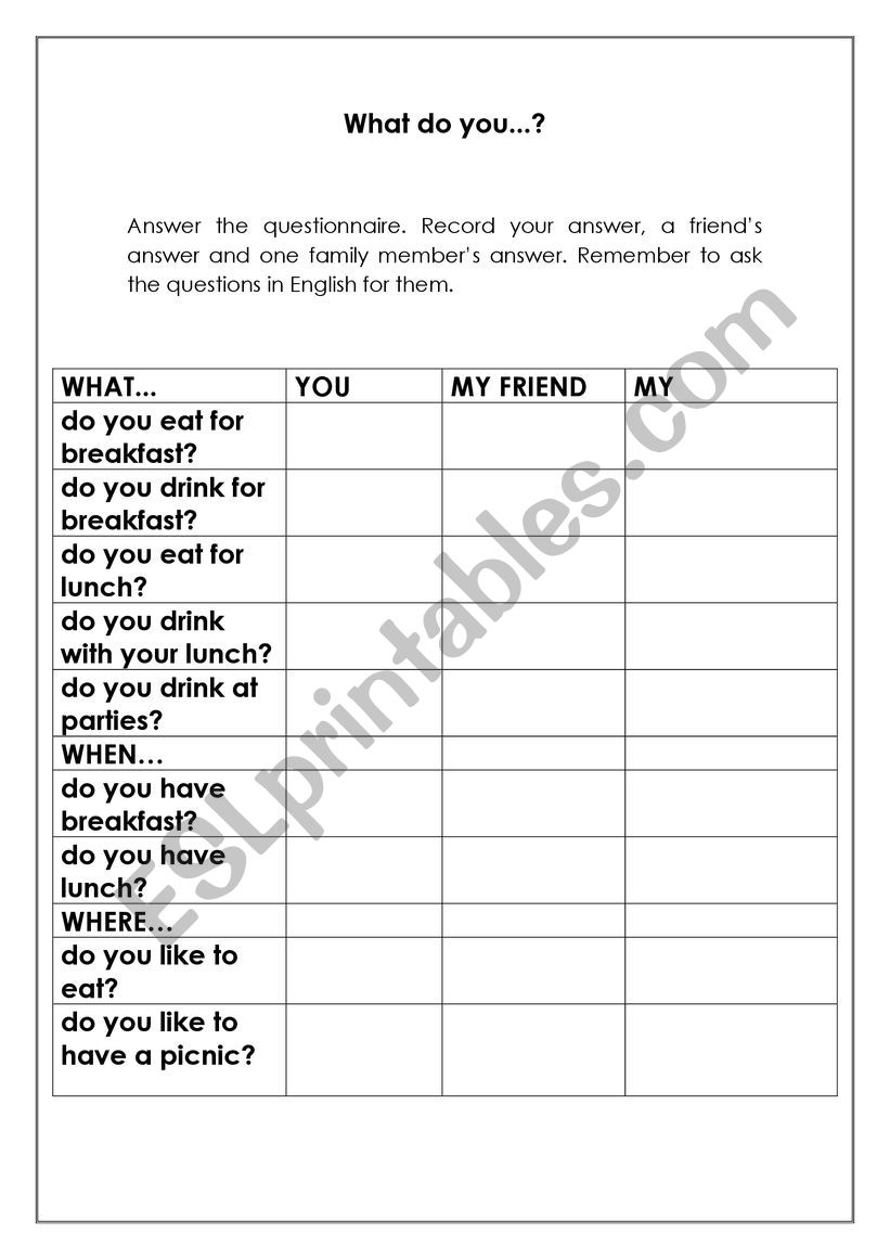 What do you...? worksheet