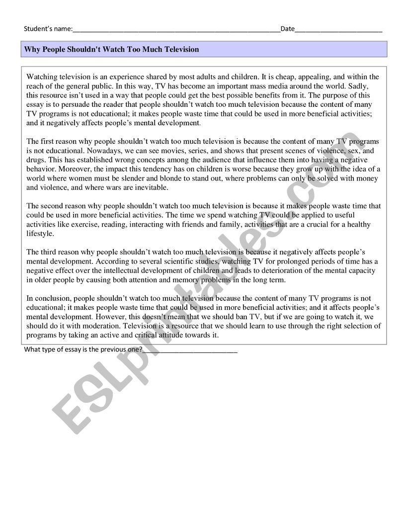 ESSAY ANALYSIS (PERSUASIVE) worksheet