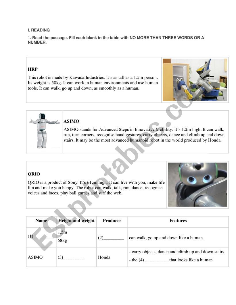 robots in the future worksheet