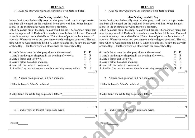 Jane’s story: a white flag worksheet