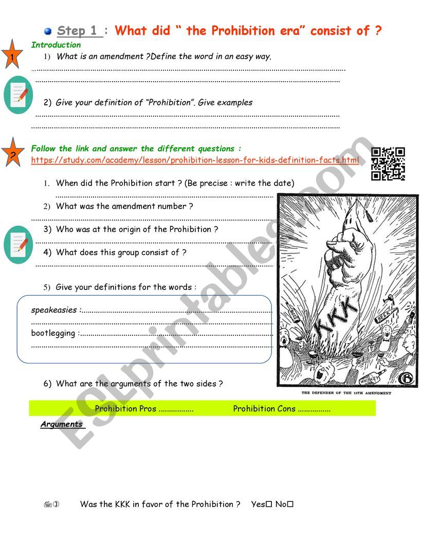 What was the Prohibition ?  worksheet