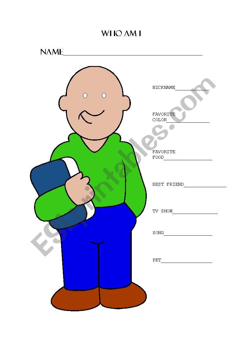 Who am I Boy worksheet