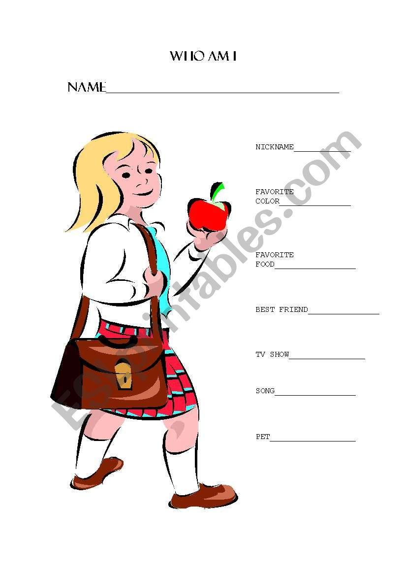 Who am I girl worksheet