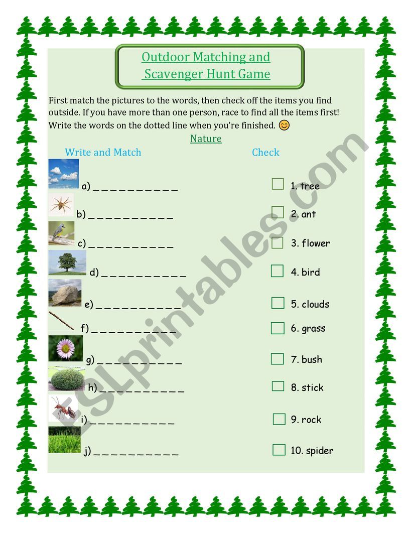 Outdoor Matching and Scavenger Hunt Game