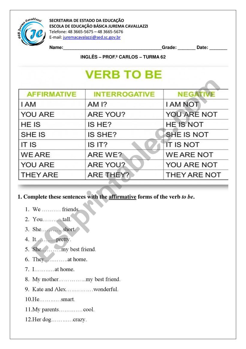 TO BE exercises worksheet