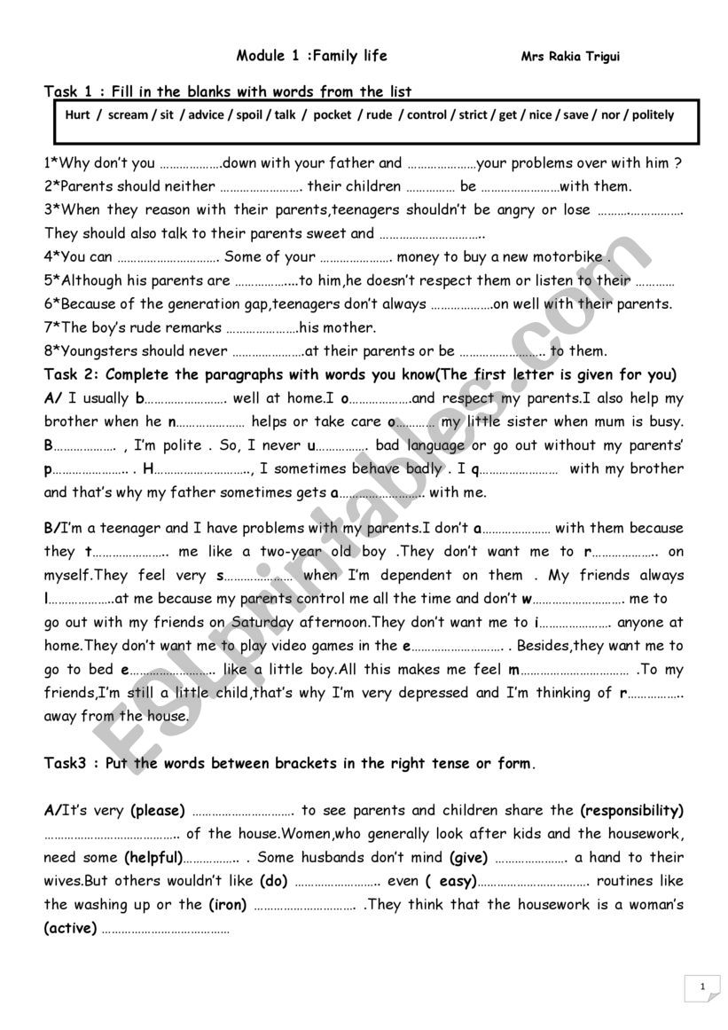 Module 1 :Family life (General revision)