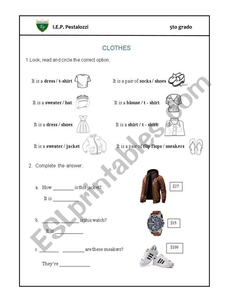 clothes worksheet