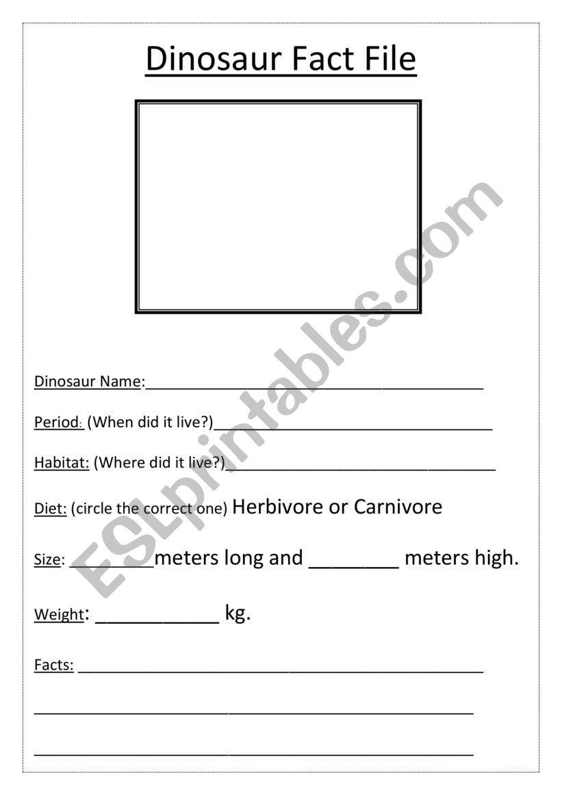 Dinosaur Fact File worksheet