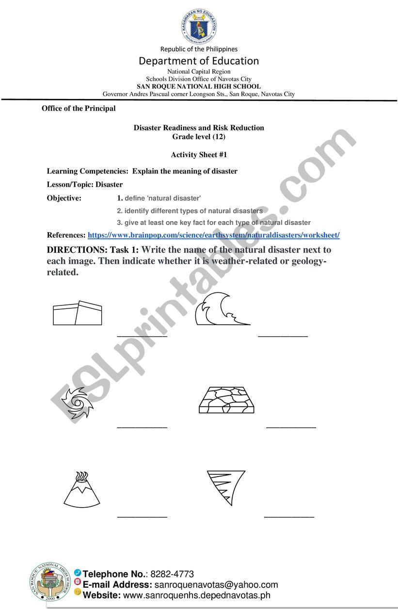 natural hazard worksheet