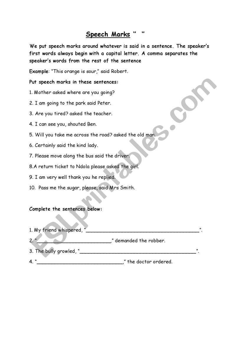 Speech marks worksheet