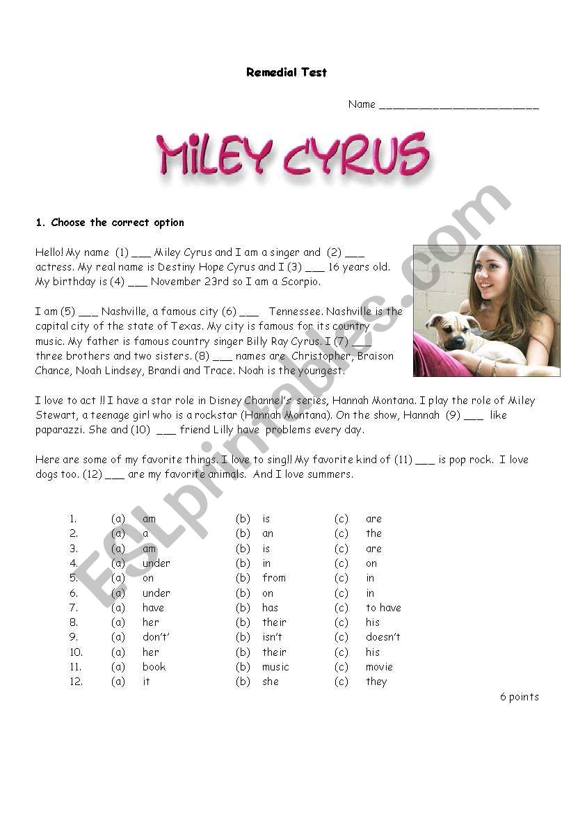 Miley Cyrus worksheet