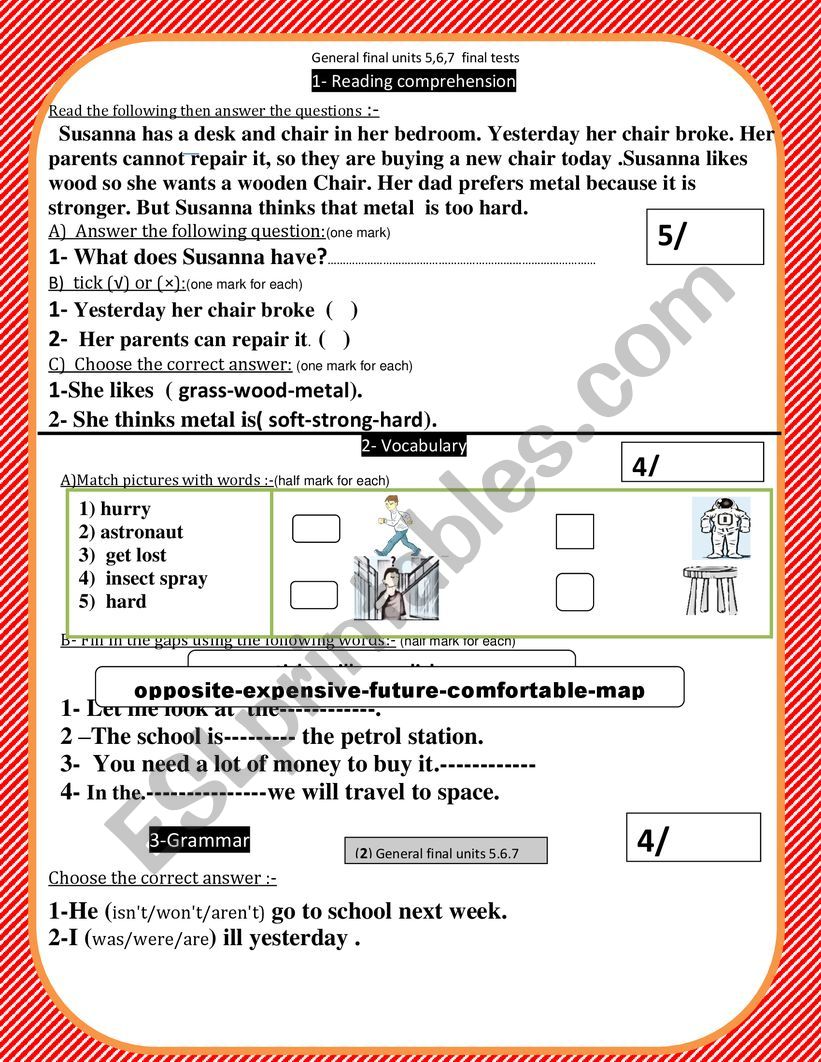 general test based on family and friends book 4 units  5   6    7