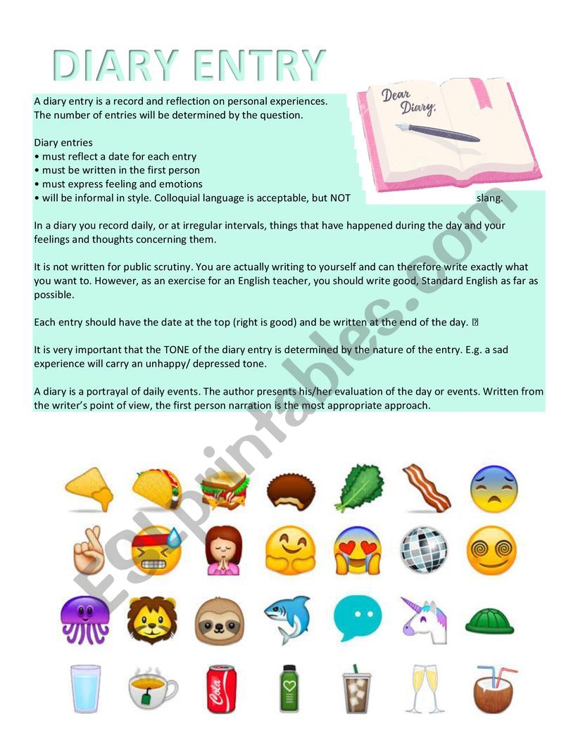 Diary Entry worksheet