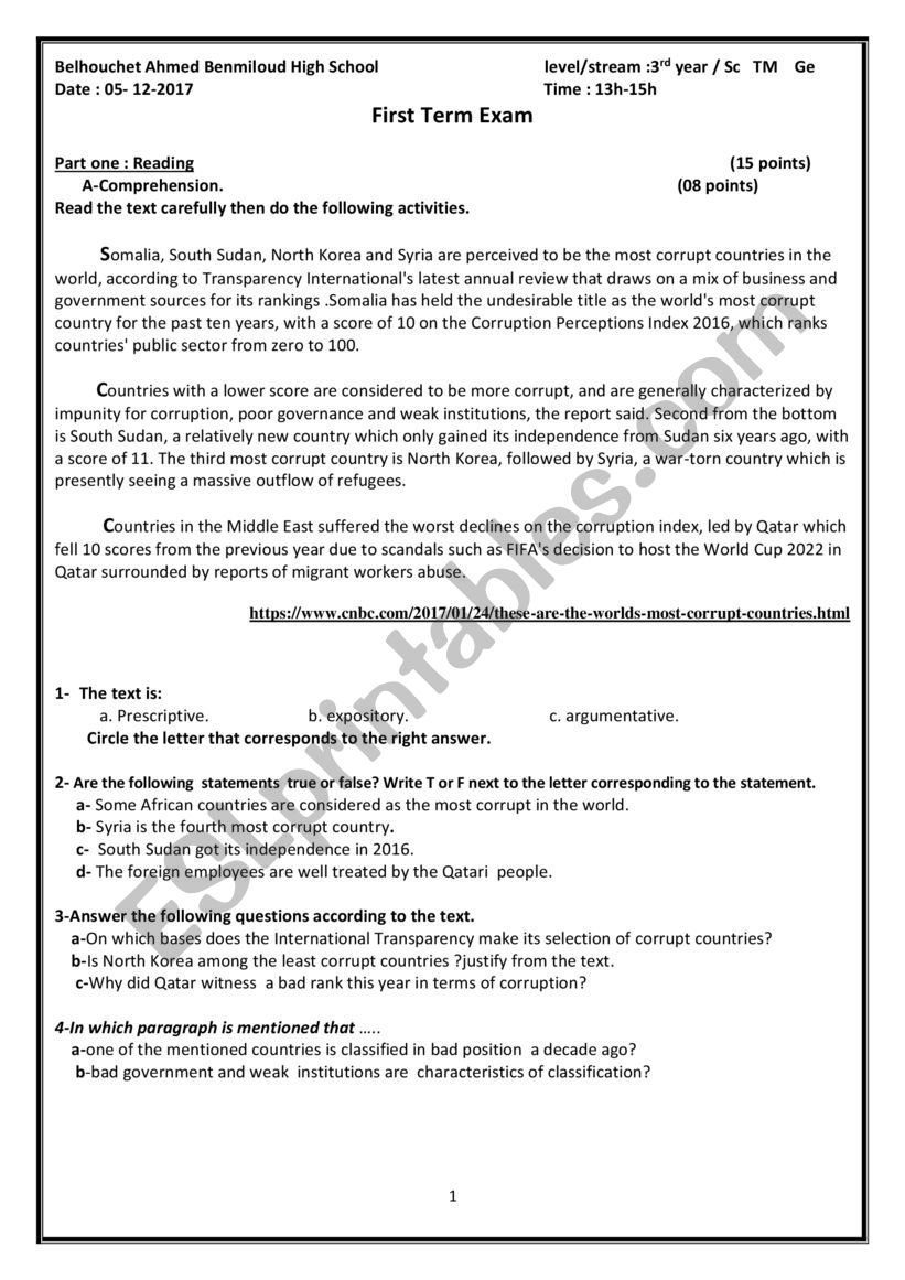 corruption in africain countries exam