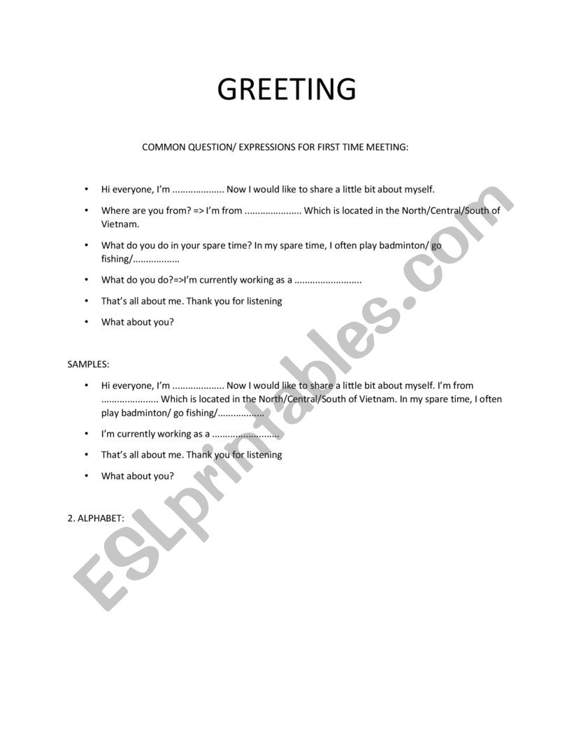 GREETING worksheet