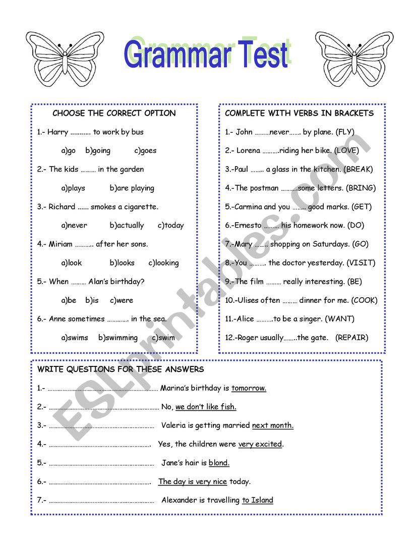 GRAMMAR TEST worksheet