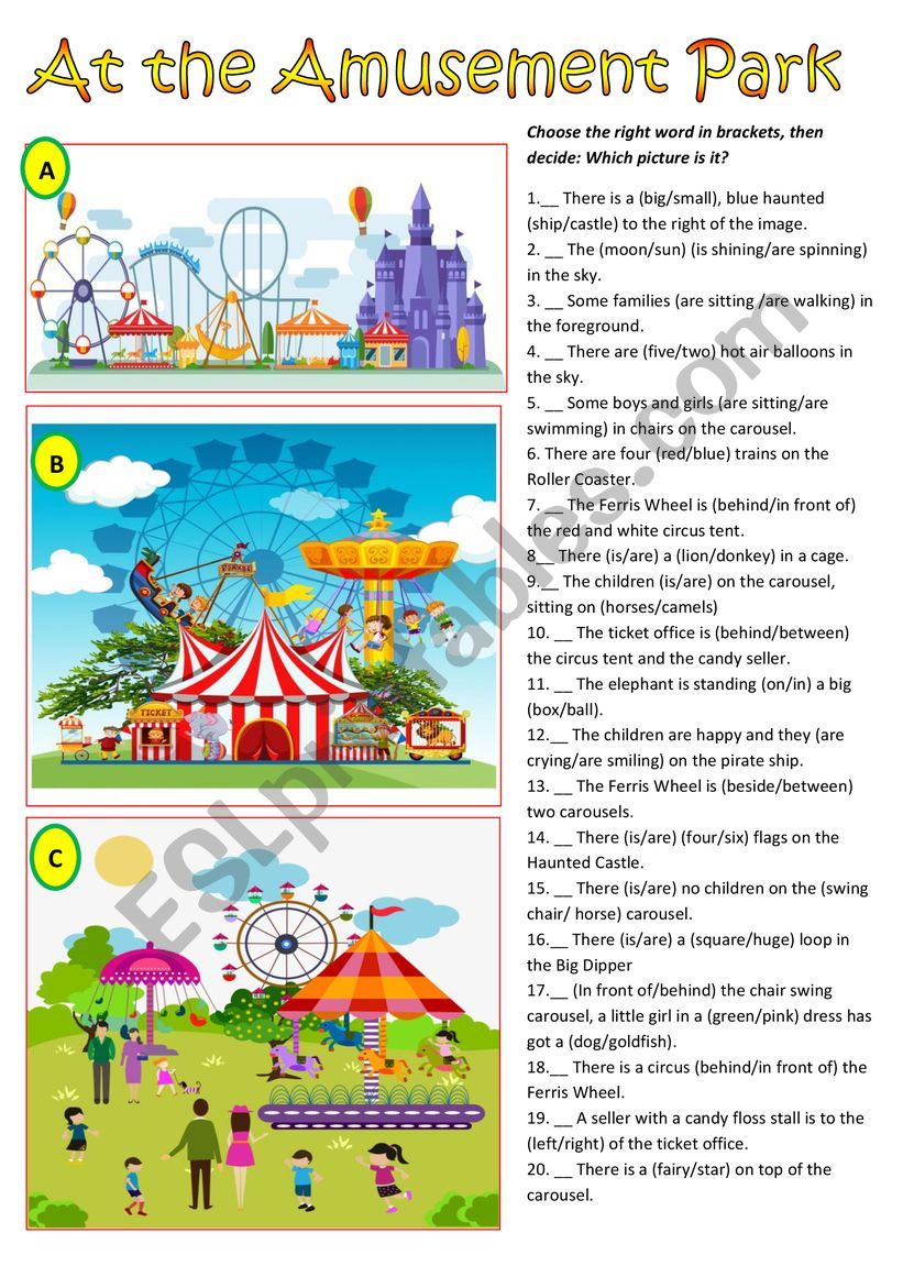 At the amusement park worksheet