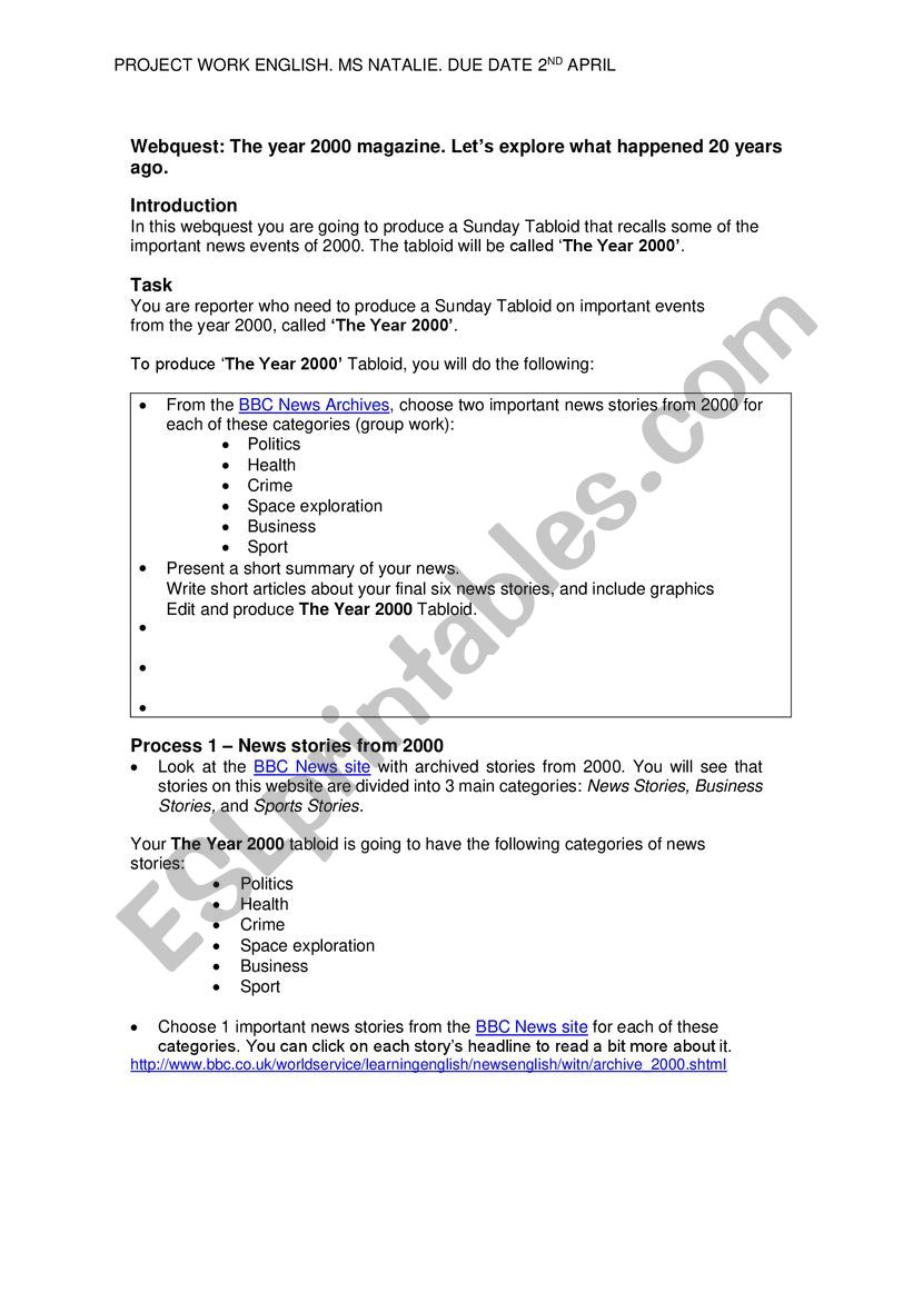 BBC WEBQUEST worksheet