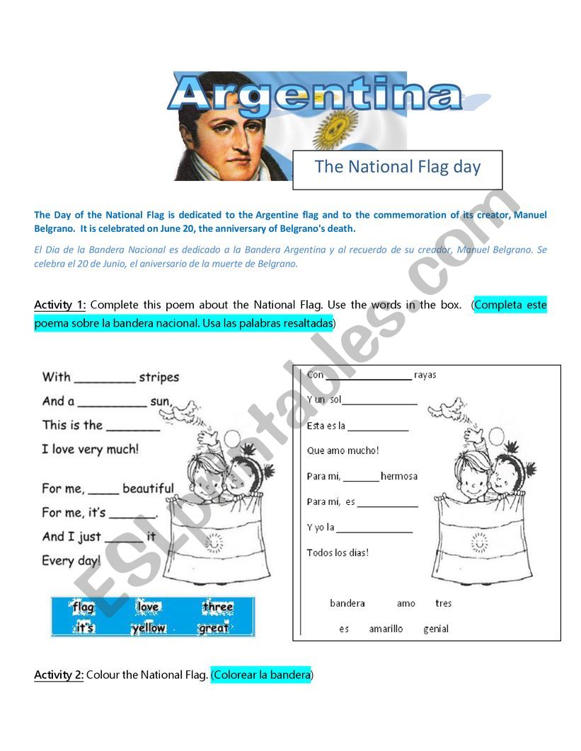 Argentines flag day worksheet