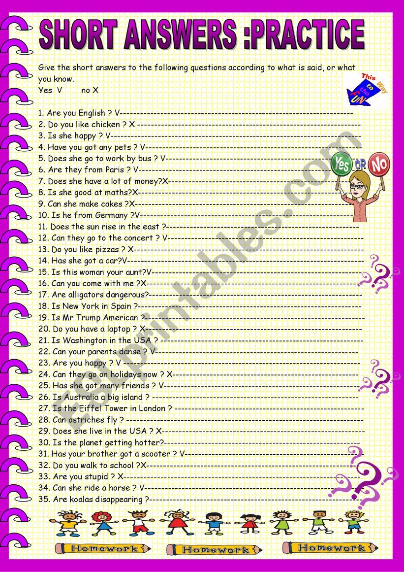 short answers with KEY worksheet
