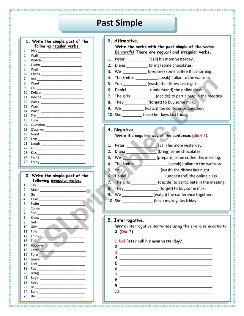 Past Simple exercises worksheet