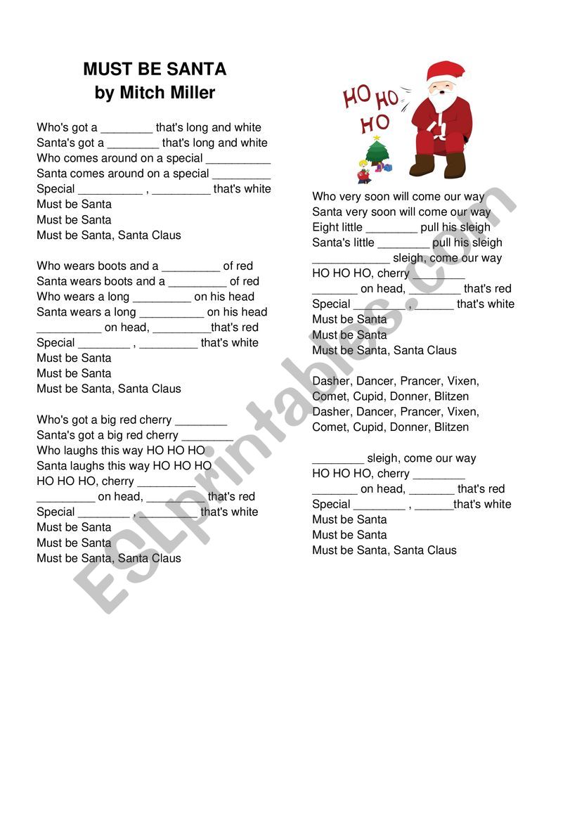 Must Be Santa - a song worksheet for beginners and above