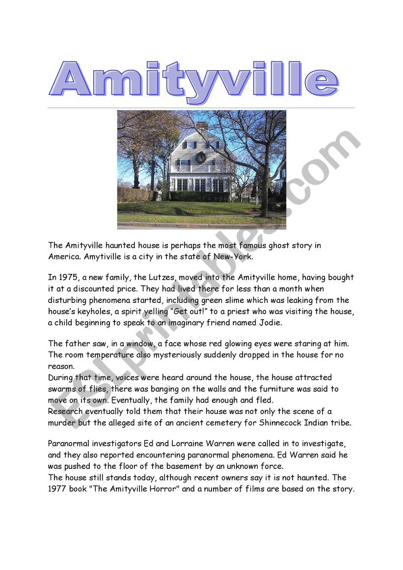 Amityville worksheet